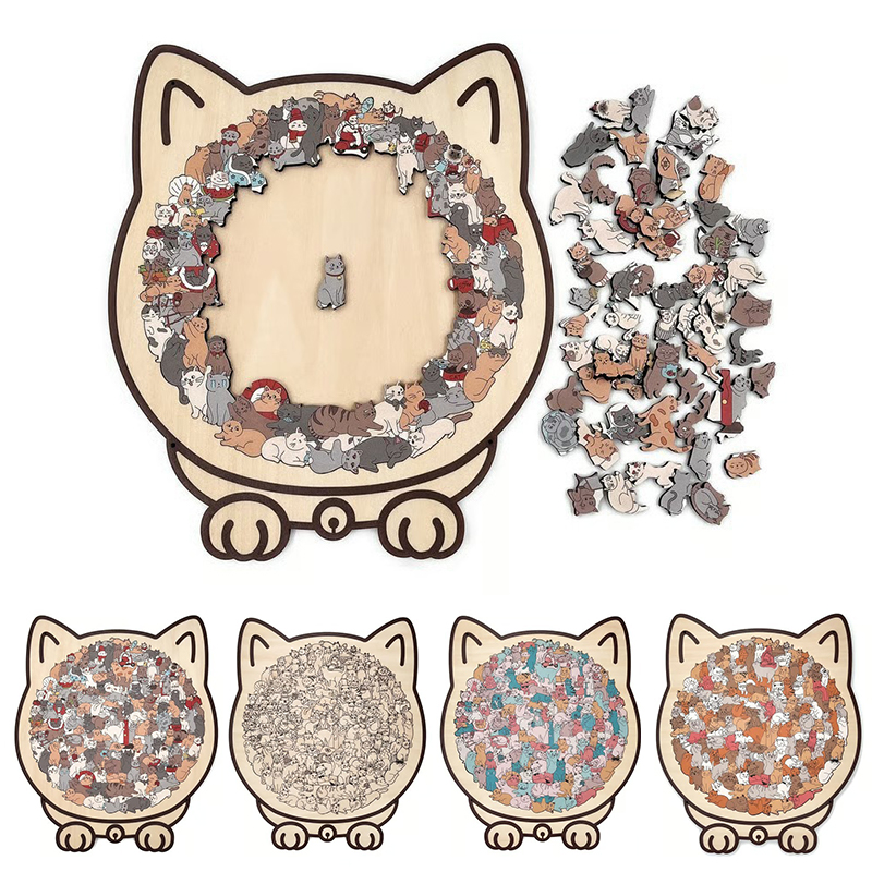 Woodworking Jigsaw - 135-Piece Morandi Color Cat-Shaped Wooden Jigsaw