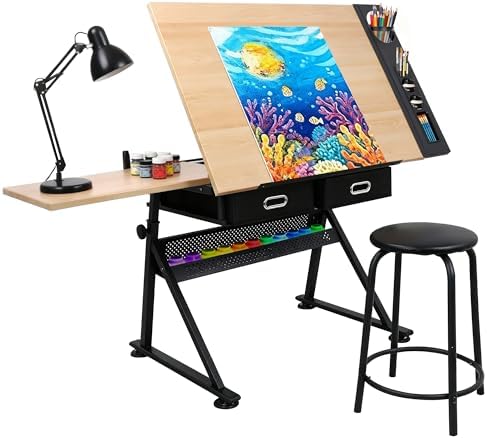 Woodworking Table - Drafting Table Art Desk with 2